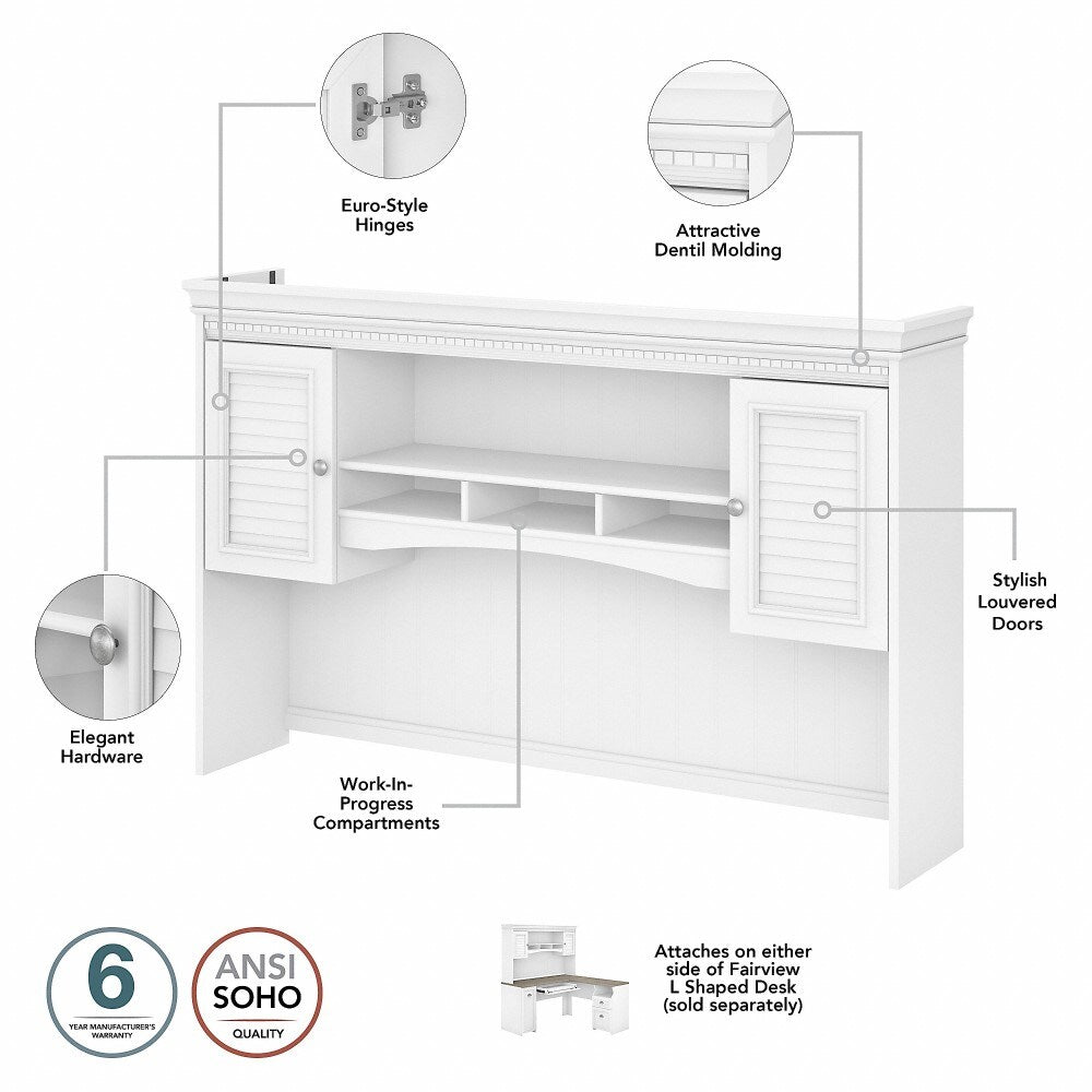 Bush Furniture - Fairview 60W L Shaped Desk with Hutch in Pure White and Shiplap Gray - FV004G2W veiw 4