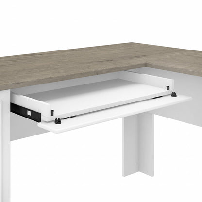 Bush Furniture - Fairview 60W L Shaped Desk with Hutch in Pure White and Shiplap Gray - FV004G2W veiw 5