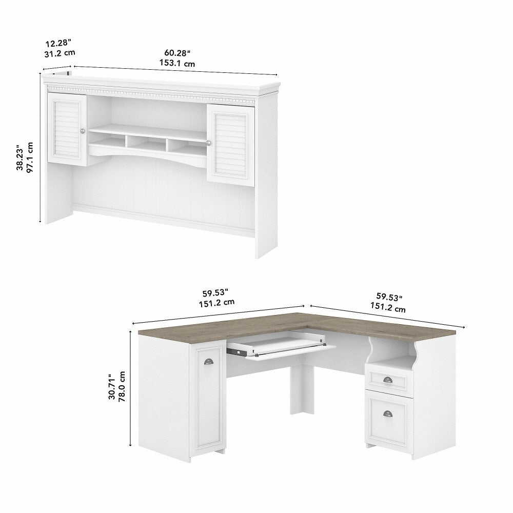Bush Furniture - Fairview 60W L Shaped Desk with Hutch in Pure White and Shiplap Gray - FV004G2W veiw 6