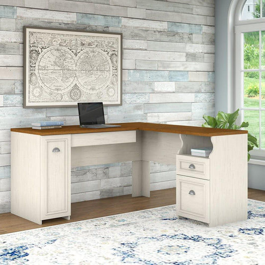 Bush Furniture - Fairview L Shaped Desk in Antique White - WC53230-03K veiw 2