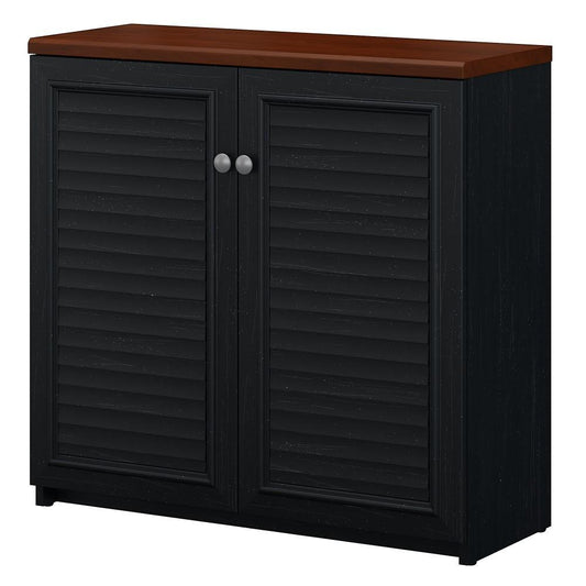 Bush Furniture - Fairview Small Storage Cabinet with Doors in Antique Black and Hansen Cherry - WC53996-03 veiw 1