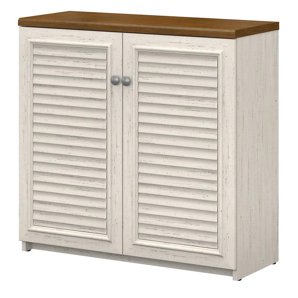 Bush Furniture - Fairview Small Storage Cabinet with Doors in Antique White and Tea Maple - WC53296-03 veiw 1