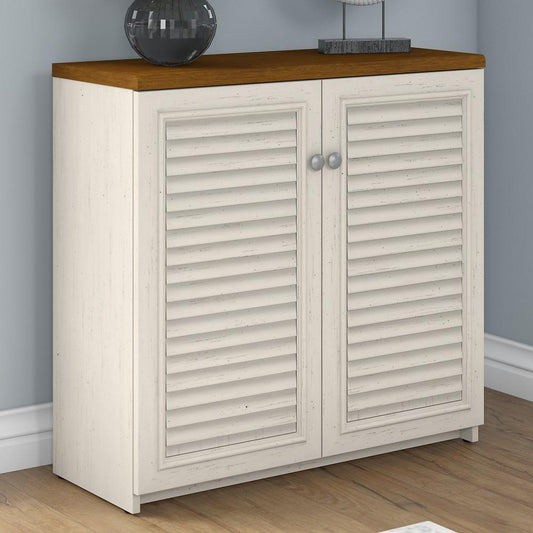 Bush Furniture - Fairview Small Storage Cabinet with Doors in Antique White and Tea Maple - WC53296-03 veiw 2