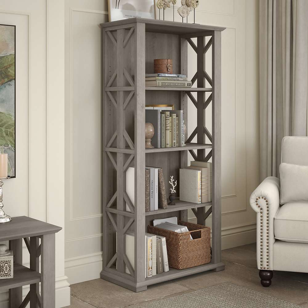 Bush Furniture - Homestead 4 Shelf Bookcase in Driftwood Gray - HOB166DG-03 veiw 2