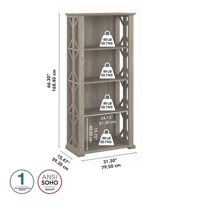 Bush Furniture - Homestead 4 Shelf Bookcase in Driftwood Gray - HOB166DG-03 veiw 3