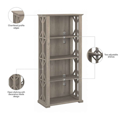Bush Furniture - Homestead 4 Shelf Bookcase in Driftwood Gray - HOB166DG-03 veiw 6