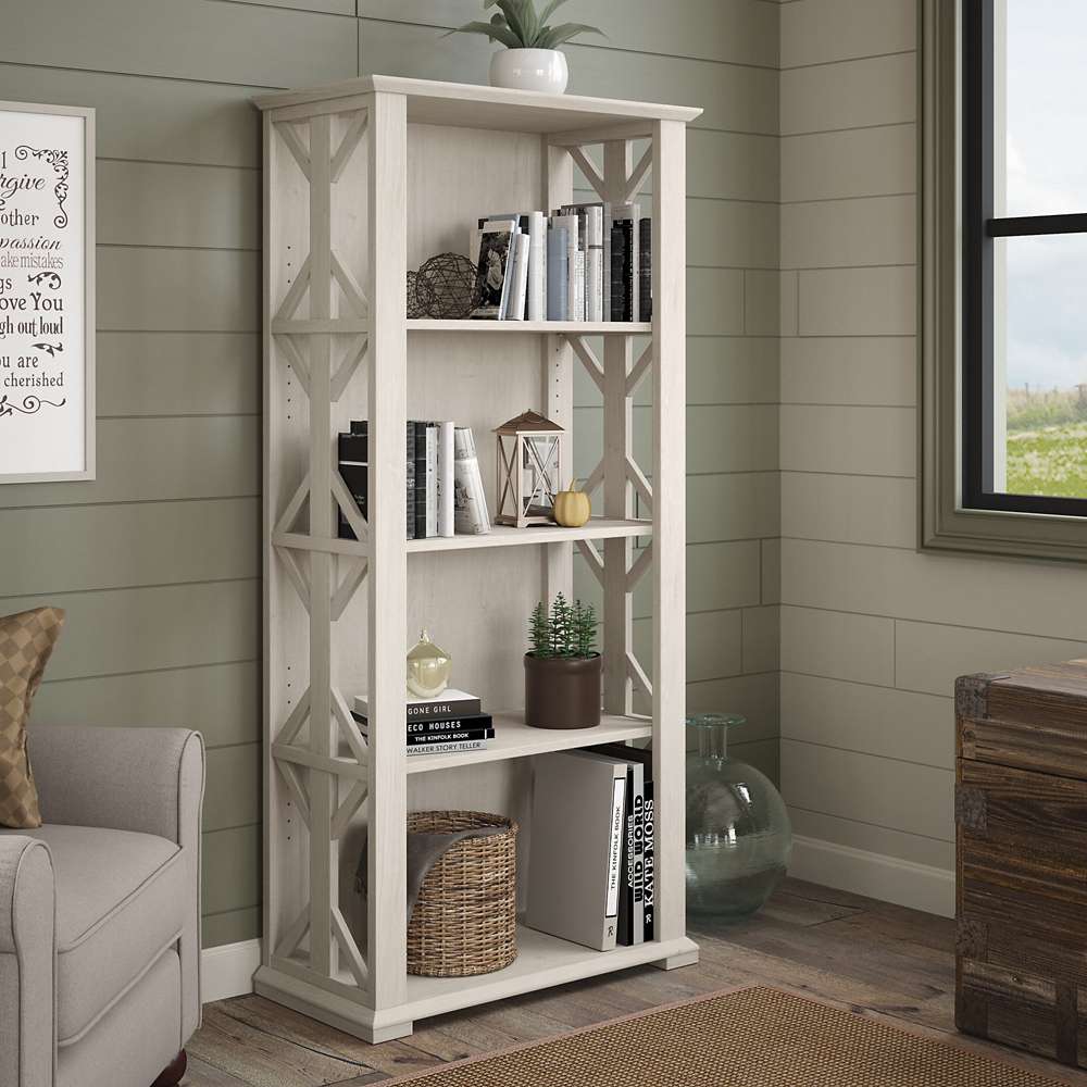 Bush Furniture - Homestead 4 Shelf Bookcase in Linen White Oak - HOB166LW-03 veiw 2