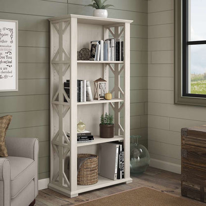 Bush Furniture - Homestead 4 Shelf Bookcase in Linen White Oak - HOB166LW-03 veiw 2