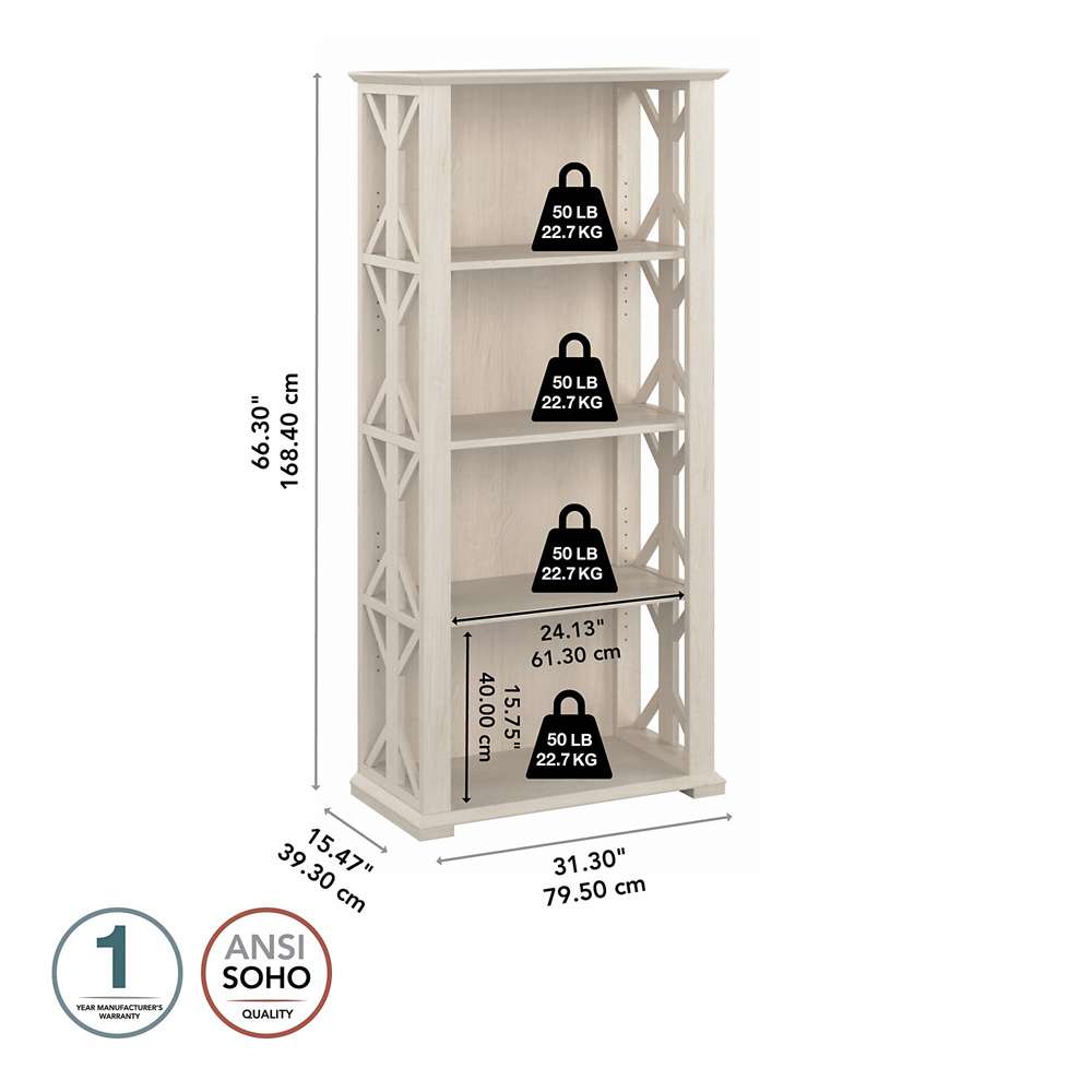 Bush Furniture - Homestead 4 Shelf Bookcase in Linen White Oak - HOB166LW-03 veiw 3