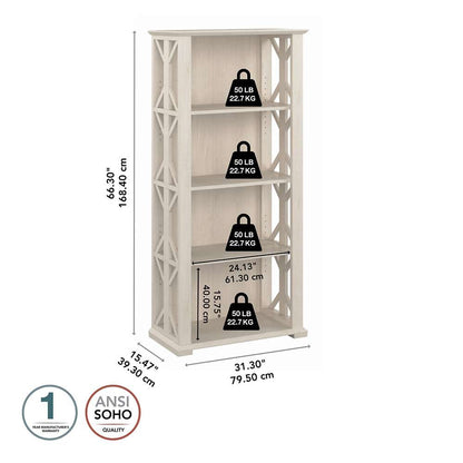 Bush Furniture - Homestead 4 Shelf Bookcase in Linen White Oak - HOB166LW-03 veiw 3