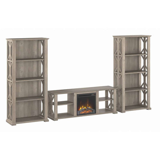 Bush Furniture - Homestead 60W Fireplace TV Stand w Bookcases in Driftwood Gray - HOT014DG veiw 1