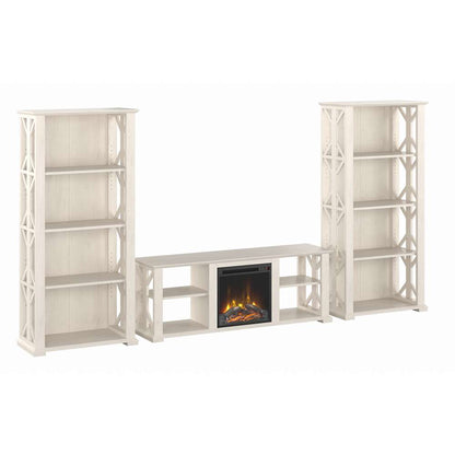 Bush Furniture - Homestead 60W Fireplace TV Stand w Bookcases in Linen White Oak - HOT014LW veiw 1