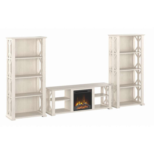 Bush Furniture - Homestead 60W Fireplace TV Stand w Bookcases in Linen White Oak - HOT014LW veiw 1
