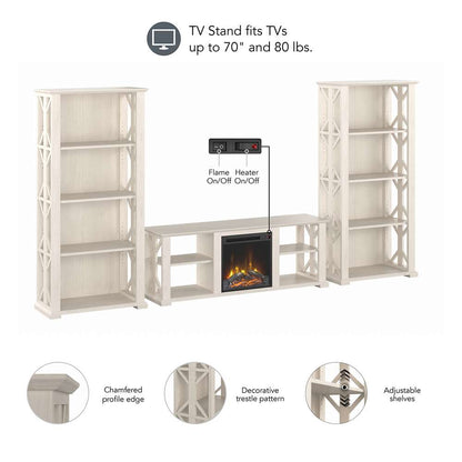Bush Furniture - Homestead 60W Fireplace TV Stand w Bookcases in Linen White Oak - HOT014LW veiw 3