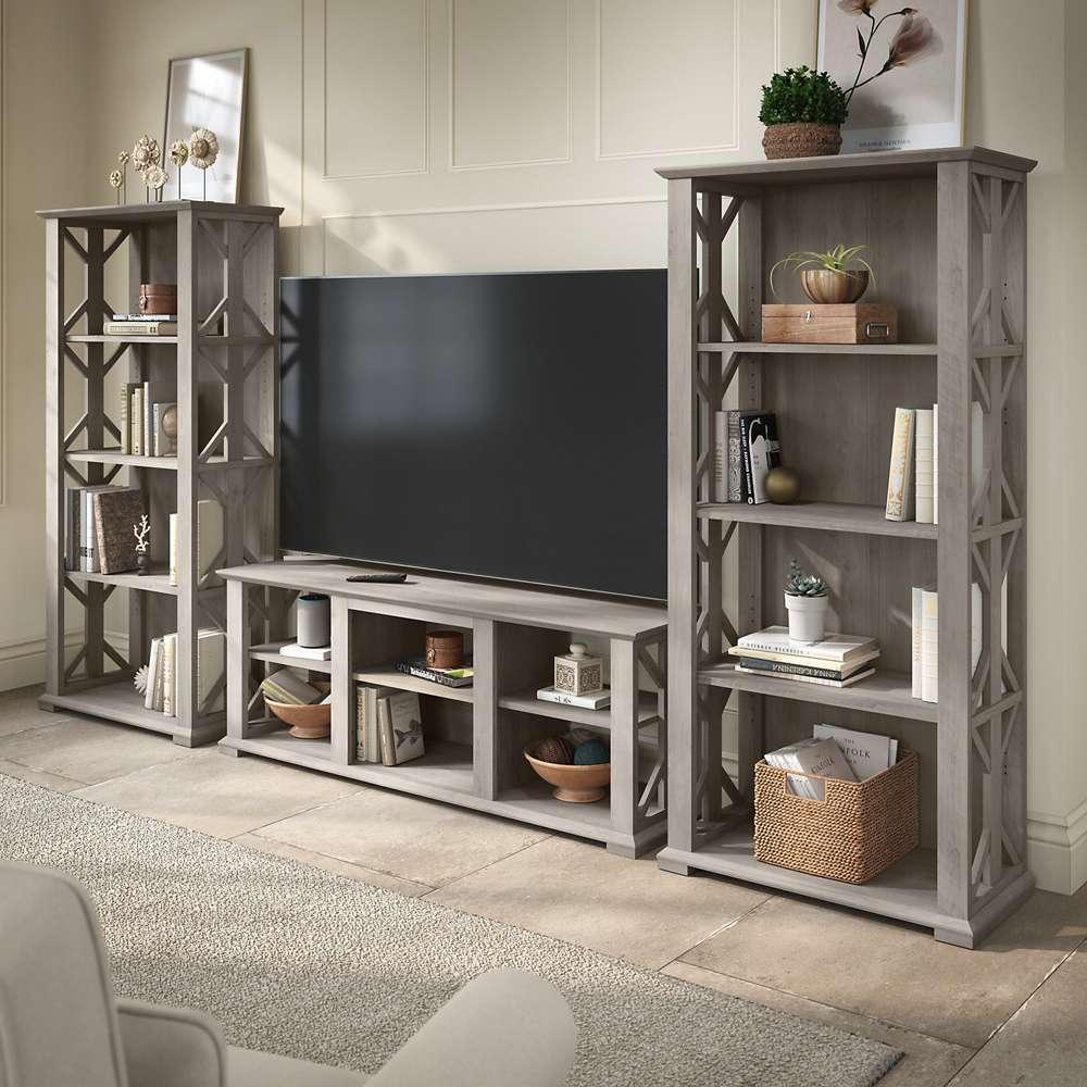 Bush Furniture - Homestead 60W TV Stand w Bookcases in Driftwood Gray - HOT012DG veiw 2