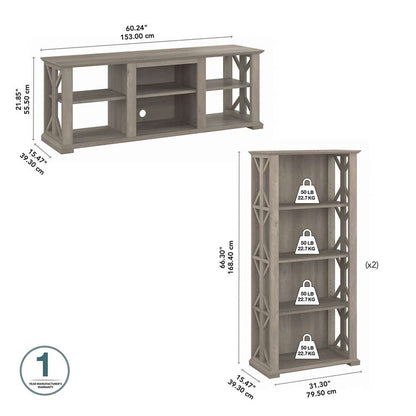 Bush Furniture - Homestead 60W TV Stand w Bookcases in Driftwood Gray - HOT012DG veiw 5