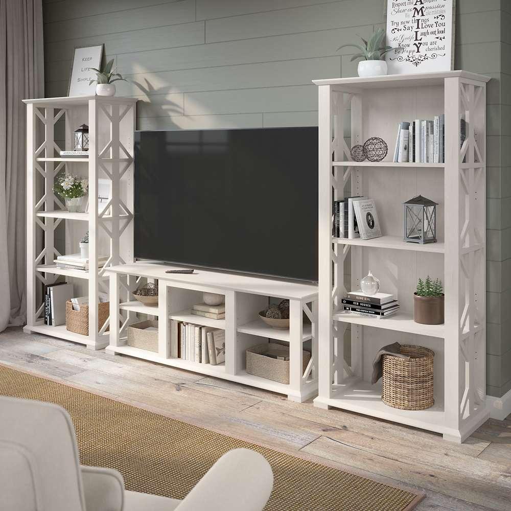 Bush Furniture - Homestead 60W TV Stand w Bookcases in Linen White Oak - HOT012LW veiw 2