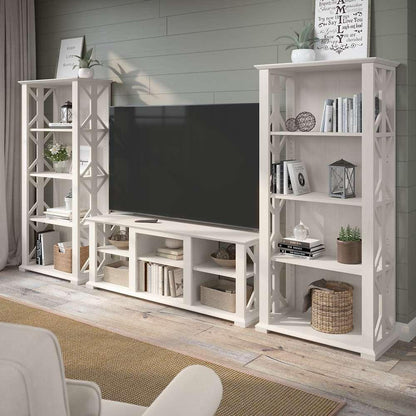 Bush Furniture - Homestead 60W TV Stand w Bookcases in Linen White Oak - HOT012LW veiw 2