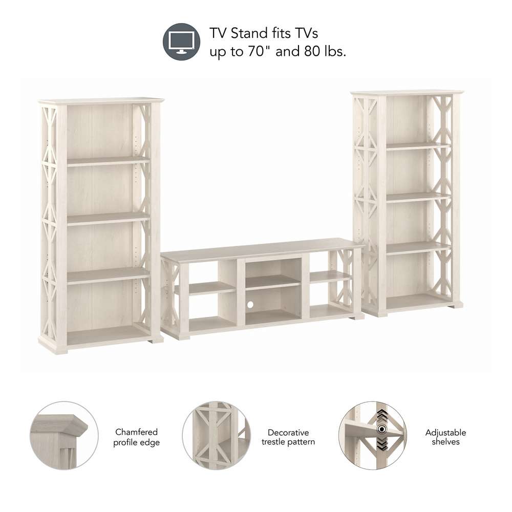 Bush Furniture - Homestead 60W TV Stand w Bookcases in Linen White Oak - HOT012LW veiw 3