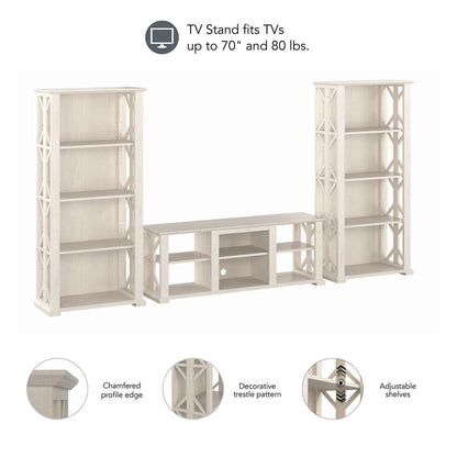 Bush Furniture - Homestead 60W TV Stand w Bookcases in Linen White Oak - HOT012LW veiw 3