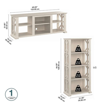 Bush Furniture - Homestead 60W TV Stand w Bookcases in Linen White Oak - HOT012LW veiw 5