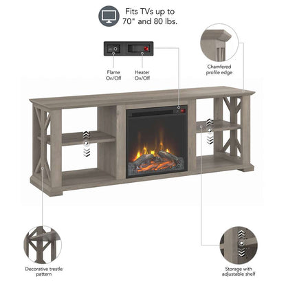 Bush Furniture - Homestead 60W TV Stand w Electric Fireplace Insert in Driftwood Gray - HOT003DG veiw 3