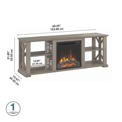 Bush Furniture - Homestead 60W TV Stand w Electric Fireplace Insert in Driftwood Gray - HOT003DG veiw 5