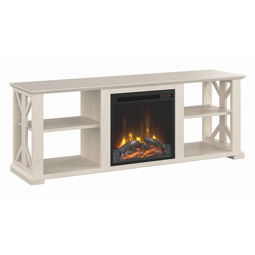 Bush Furniture - Homestead 60W TV Stand w Electric Fireplace Insert in Linen White Oak - HOT003LW veiw 1