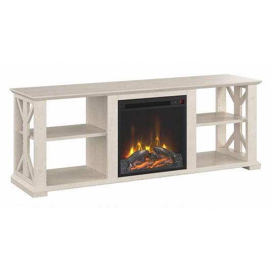 Bush Furniture - Homestead 60W TV Stand w Electric Fireplace Insert in Linen White Oak - HOT003LW veiw 1