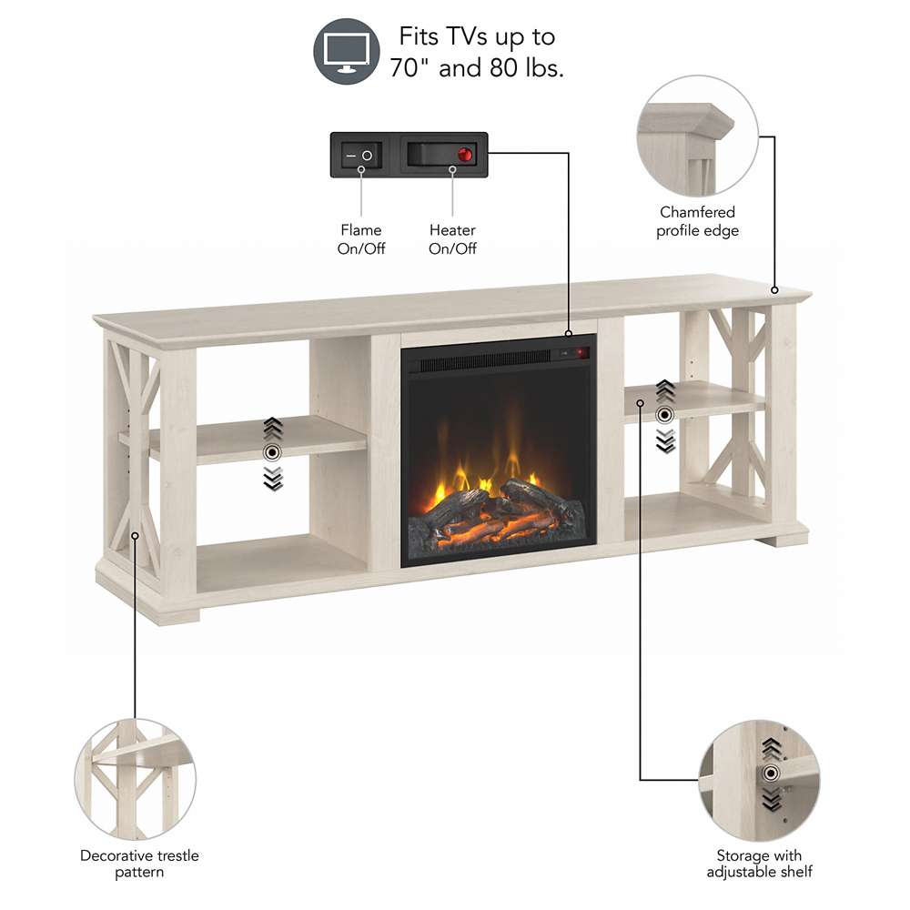 Bush Furniture - Homestead 60W TV Stand w Electric Fireplace Insert in Linen White Oak - HOT003LW veiw 3