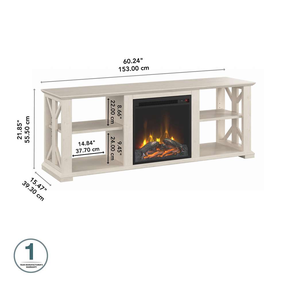 Bush Furniture - Homestead 60W TV Stand w Electric Fireplace Insert in Linen White Oak - HOT003LW veiw 5