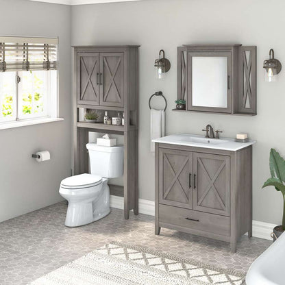 Bush Furniture - Key West 32W Bathroom Vanity Sink with Mirror and Over Toilet Storage Cabinet in Driftwood Gray - KWS032DG veiw 4