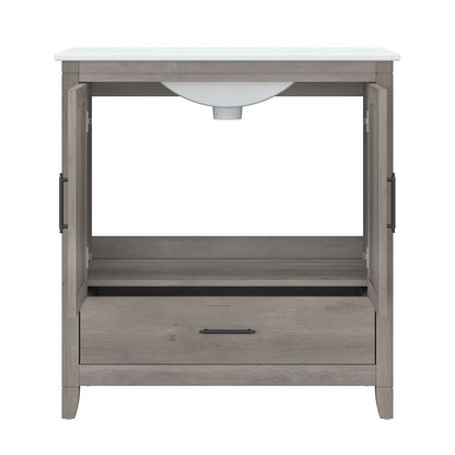 Bush Furniture - Key West 32W Bathroom Vanity Sink with Mirror and Over Toilet Storage Cabinet in Driftwood Gray - KWS032DG veiw 5