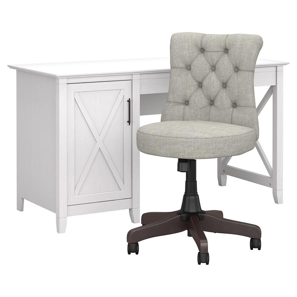 Bush Furniture - Key West 54W Computer Desk with Storage and Mid Back Tufted Office Chair in Pure White Oak - KWS020WT veiw 1