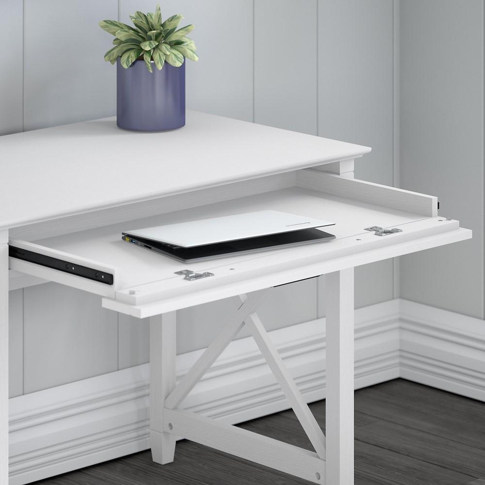 Bush Furniture - Key West 54W Computer Desk with Storage and Mid Back Tufted Office Chair in Pure White Oak - KWS020WT veiw 2