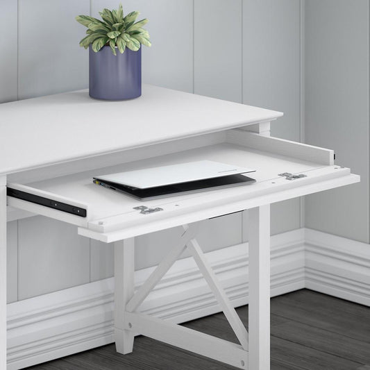 Bush Furniture - Key West 54W Computer Desk with Storage and Mid Back Tufted Office Chair in Pure White Oak - KWS020WT veiw 2