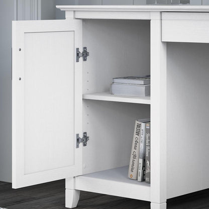 Bush Furniture - Key West 54W Computer Desk with Storage and Mid Back Tufted Office Chair in Pure White Oak - KWS020WT veiw 4