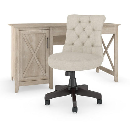 Bush Furniture - Key West 54W Computer Desk with Mid Back Tufted Office Chair in Washed Gray - KWS020WG veiw 1