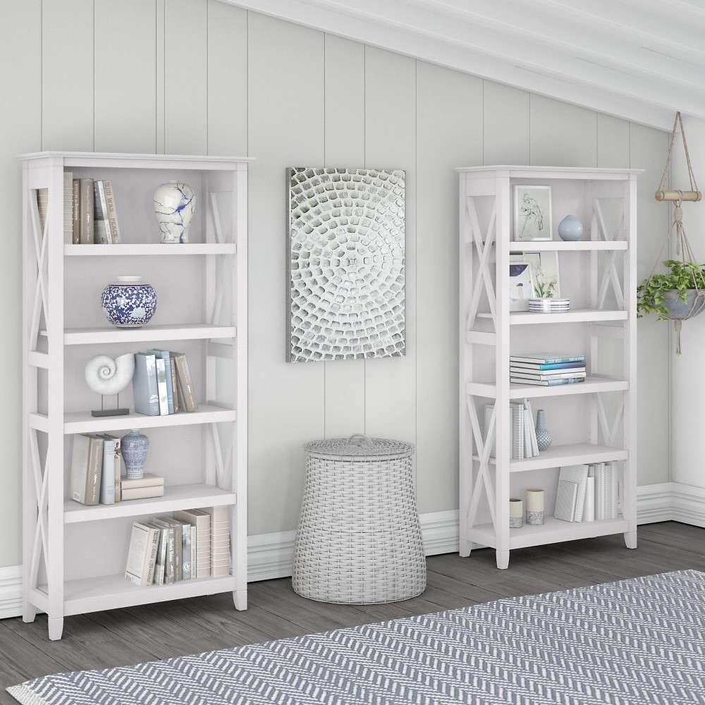 Bush Furniture - Key West 5 Shelf Bookcase Set in Pure White Oak - KWS046WT veiw 1