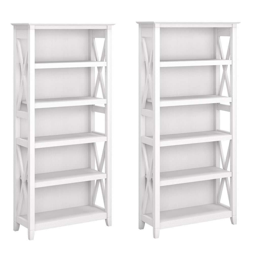 Bush Furniture - Key West 5 Shelf Bookcase Set in Pure White Oak - KWS046WT veiw 2