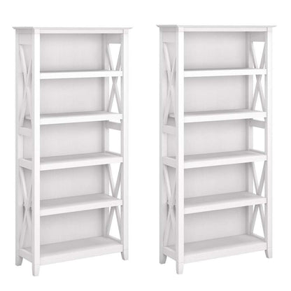 Bush Furniture - Key West 5 Shelf Bookcase Set in Pure White Oak - KWS046WT veiw 2