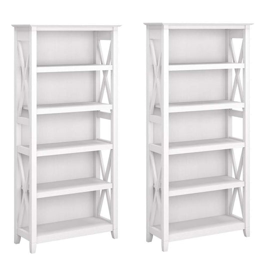 Bush Furniture - Key West 5 Shelf Bookcase Set in Pure White Oak - KWS046WT veiw 2