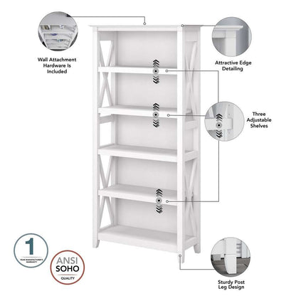 Bush Furniture - Key West 5 Shelf Bookcase Set in Pure White Oak - KWS046WT veiw 3