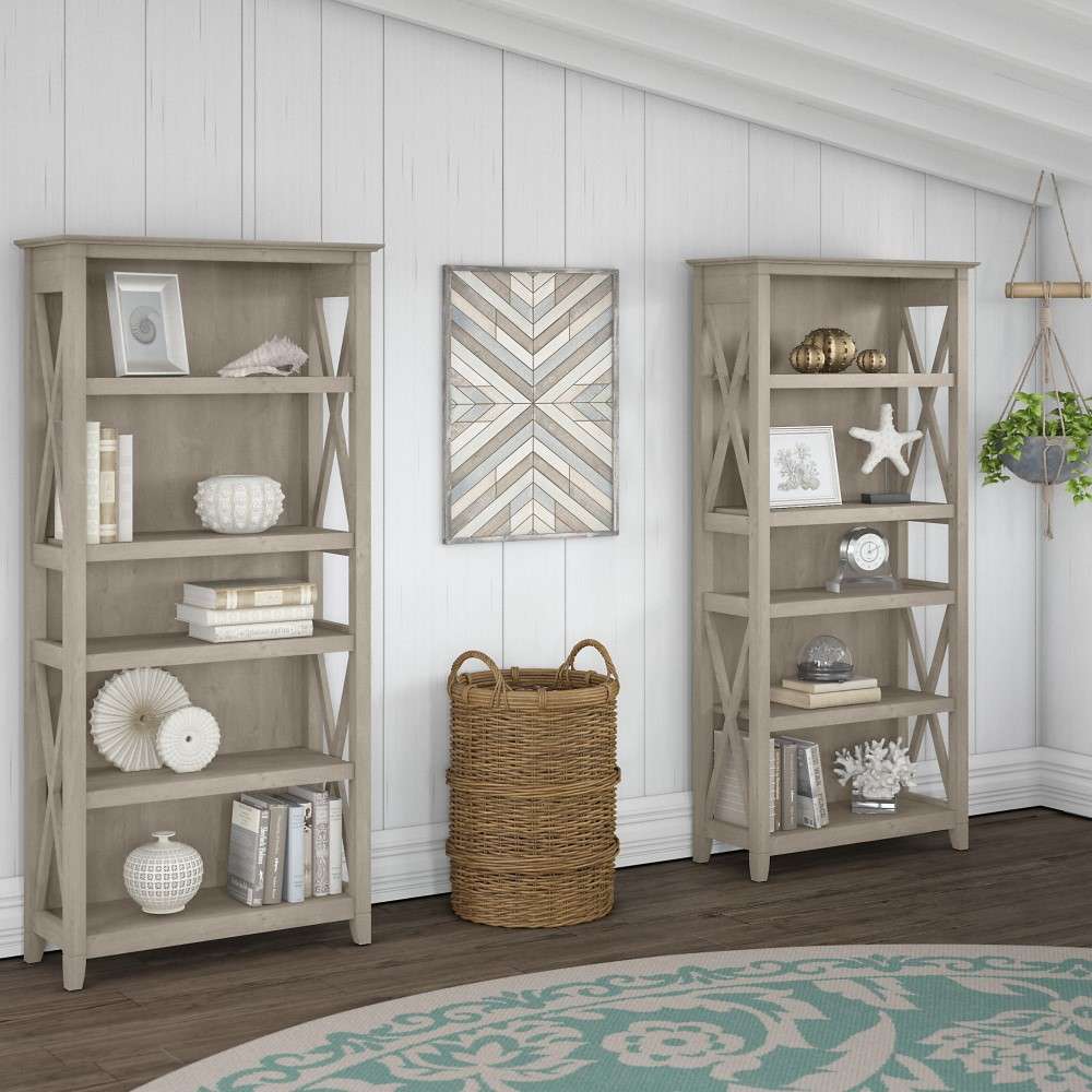 Bush Furniture - Key West 5 Shelf Bookcase Set in Washed Gray - KWS046WG veiw 1