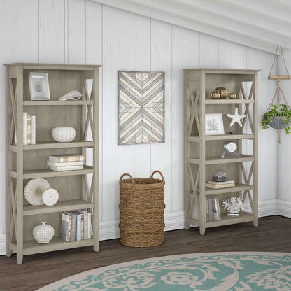 Bush Furniture - Key West 5 Shelf Bookcase Set in Washed Gray - KWS046WG veiw 1