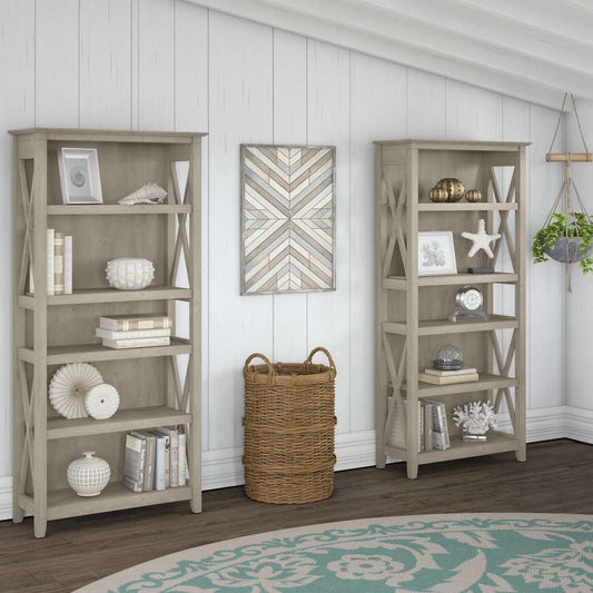 Bush Furniture - Key West 5 Shelf Bookcase Set in Washed Gray - KWS046WG veiw 1