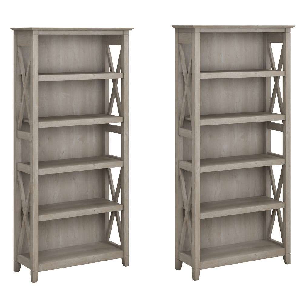 Bush Furniture - Key West 5 Shelf Bookcase Set in Washed Gray - KWS046WG veiw 2