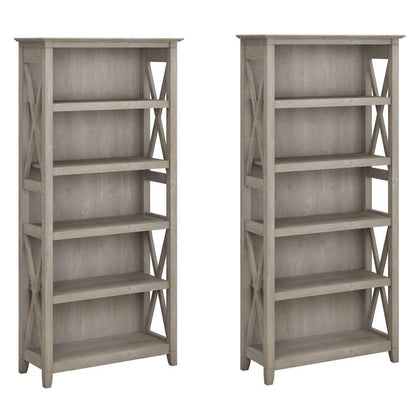 Bush Furniture - Key West 5 Shelf Bookcase Set in Washed Gray - KWS046WG veiw 2