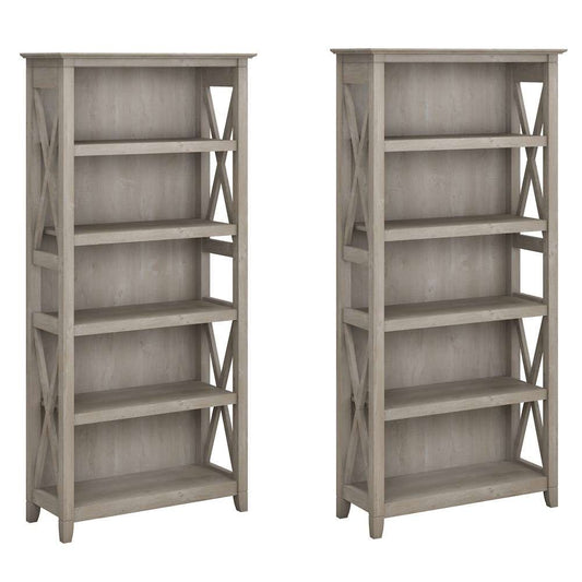 Bush Furniture - Key West 5 Shelf Bookcase Set in Washed Gray - KWS046WG veiw 2