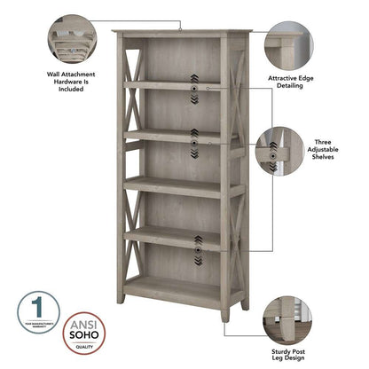 Bush Furniture - Key West 5 Shelf Bookcase Set in Washed Gray - KWS046WG veiw 3